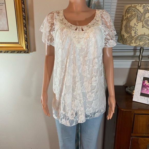 Lavish Tops - Cottagecore White lace blouse by Lavish Plus